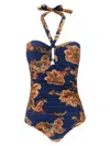 Zimmermann Aster Printed Halterneck Stretch-polyamide Swimsuit In Blue
