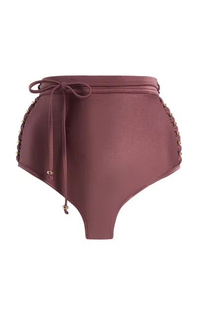 Zimmermann Aster Beaded High-rise Bikini Bottom In Brown