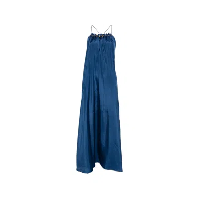 Zimmermann Womens Dark Cobalt Aster Gathered-bead Silk Maxi Dress Xl In Blue