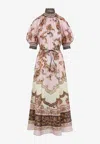 Zimmermann Womens Mauve Jacobean Aster Billow Silk Maxi Dress Xl In Brown