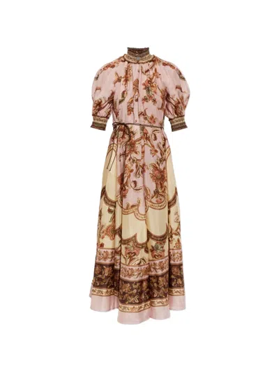 Zimmermann Aster Billow Floral-print Silk Maxi Dress In Pink