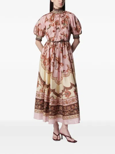 ZIMMERMANN ASTER BILLOW JACOBEAN-PRINT SILK MIDI DRESS