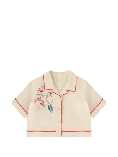 Zimmermann Aster Bird-embroidered Piping-detail Shirt In Neutral