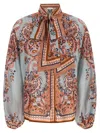 Zimmermann Paisley Floral Pure Silk Blouse With Self-tie Neck Detail In Multi