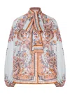 Zimmermann Paisley Floral Pure Silk Blouse With Self-tie Neck Detail In Multi
