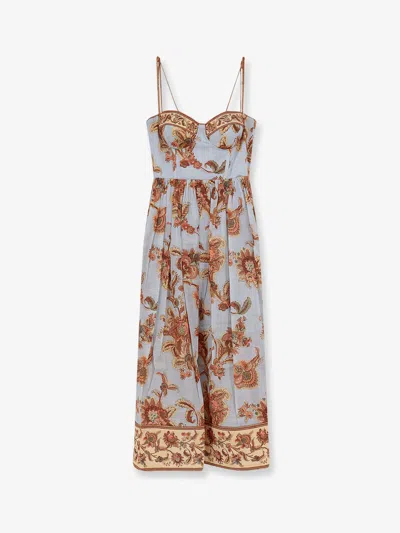 Zimmermann Aster Corset Cototn Midi Dress In Multi