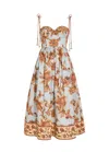 Zimmermann Womens Blue Jacobean Aster Corseted Printed Cotton Midi Dress In Multi