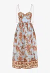Zimmermann Womens Blue Jacobean Aster Corseted Printed Cotton Midi Dress In Blue