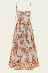 Zimmermann Womens Blue Jacobean Aster Corseted Printed Cotton Midi Dress