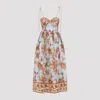 Zimmermann Womens Blue Jacobean Aster Corseted Printed Cotton Midi Dress In Pink