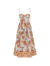 Zimmermann Womens Blue Jacobean Aster Corseted Printed Cotton Midi Dress In Multi