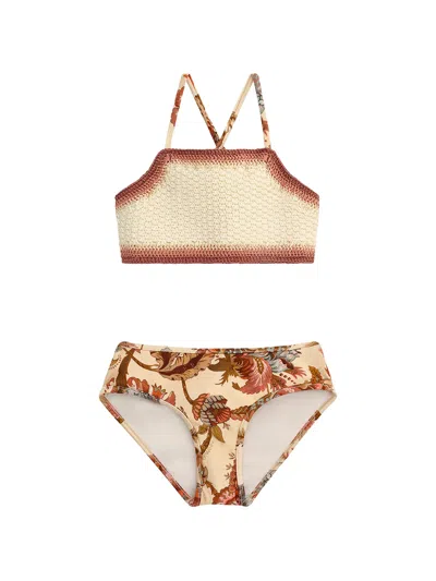 Zimmermann Kids' Aster Crochet Bikini In Neutrals