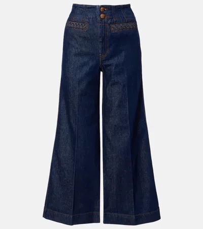 Zimmermann Awaken Braided-trim Wide-leg Jeans In Blue