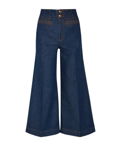 Zimmermann Aster Cropped Flared-leg Denim Jeans In Blue
