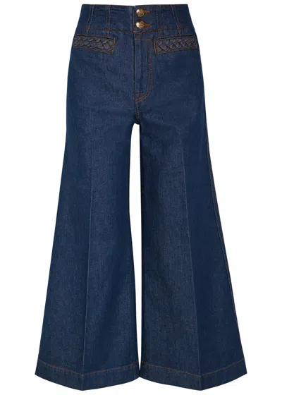 Zimmermann Aster Cropped Flared-leg Denim Jeans In Purple