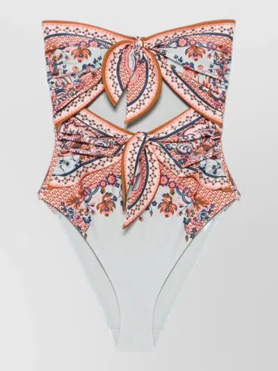 ZIMMERMANN ASTER CUT OUT FLORAL STRAPLESS SWIMSUIT