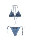 Zimmermann Aster Paisley Embroidered Denim Two-piece Swimsuit In Blue