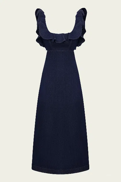 Zimmermann Aster Denim Frill Midi Dress In Ink