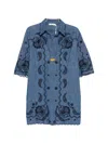 Zimmermann Aster Broderie Anglaise-trimmed Cotton-denim Mini Dress In Blue