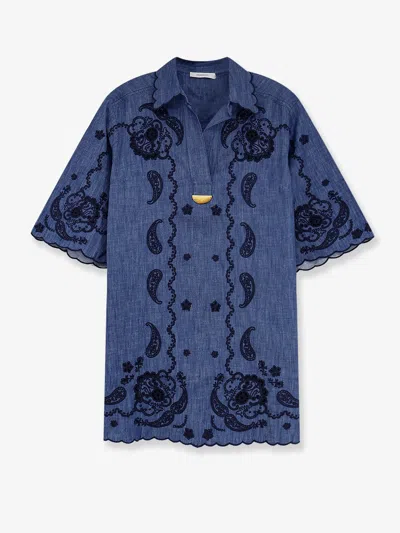 Zimmermann Aster Denim Mini Dress In Blue