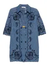 Zimmermann Aster Broderie Anglaise-trimmed Cotton-denim Mini Dress In Blue