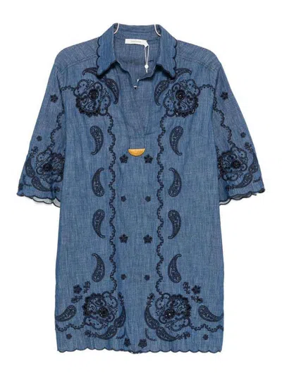 Zimmermann Aster Denim Mini Dress In Blue