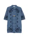 Zimmermann Aster Broderie Anglaise-trimmed Cotton-denim Mini Dress In Navy