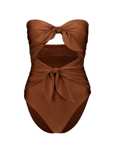 Zimmermann Aster Double-scarf-tie Swimsuit In Brown