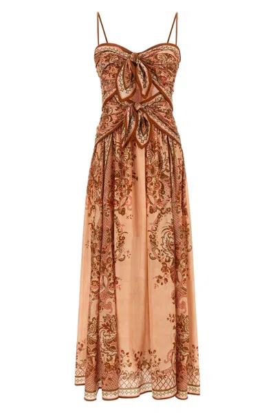 Zimmermann Womens Pink Paisley Floral Aster Scar Silk Midi Dress Xl In Brown