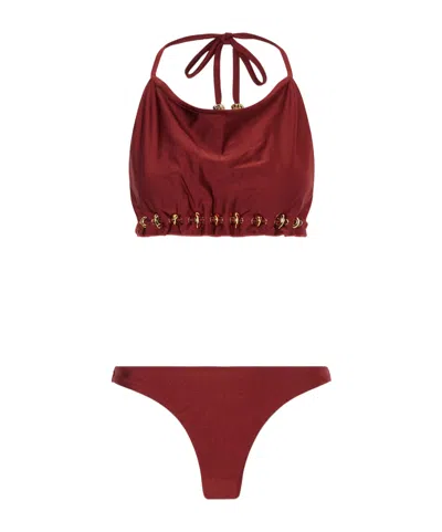 Zimmermann Aster Embellished Bikini In Burgundy