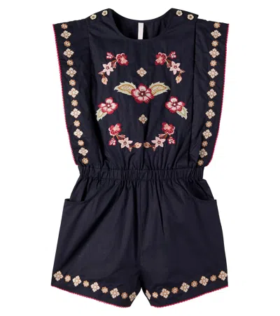Zimmermann Aster Embroidered Cotton Romper In Blue