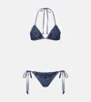 Zimmermann Aster Paisley Embroidered Denim Two-piece Swimsuit In Blue