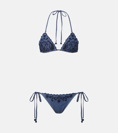 ZIMMERMANN ASTER EMBROIDERED DENIM BIKINI