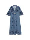 Zimmermann Womens Railway Blue Aster Embroidered Denim Midi Dress Xxs In Blue