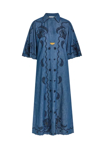 ZIMMERMANN ZIMMERMANN ASTER EMBROIDERED DENIM MIDI DRESS