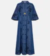 Zimmermann Womens Railway Blue Aster Embroidered Denim Midi Dress Xxs In Blue