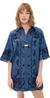 Zimmermann Aster Broderie Anglaise-trimmed Cotton-denim Mini Dress In Blue