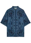 Zimmermann Aster Broderie Anglaise-trimmed Cotton-denim Mini Dress In Blue
