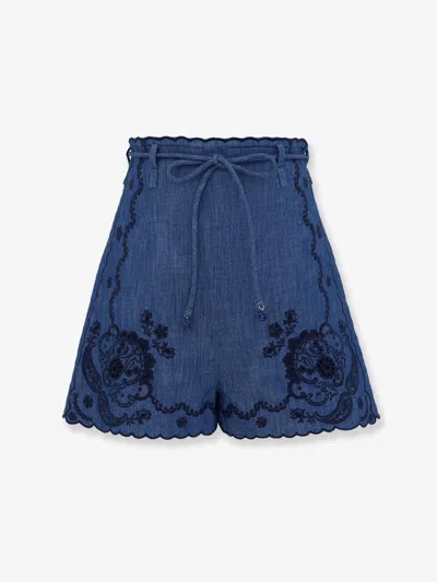 ZIMMERMANN ASTER EMBROIDERED DENIM SHORTS