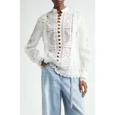 Zimmermann Aster Embroidered Lace & Eyelet Shirt In White