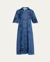 Zimmermann Womens Railway Blue Aster Embroidered Denim Midi Dress Xxs In Blue