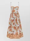 Zimmermann Womens Blue Jacobean Aster Corseted Printed Cotton Midi Dress In Brown