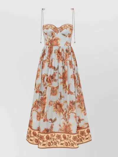 Zimmermann Womens Blue Jacobean Aster Corseted Printed Cotton Midi Dress In Multi