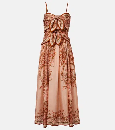Zimmermann Womens Pink Paisley Floral Aster Scar Silk Midi Dress Xl In Brown
