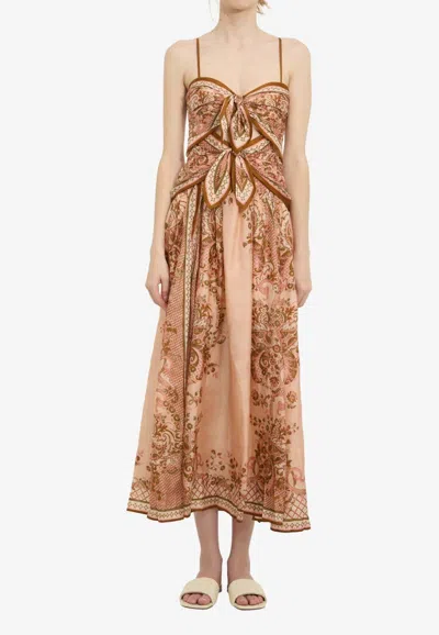 Zimmermann Womens Pink Paisley Floral Aster Scar Silk Midi Dress Xl In Brown