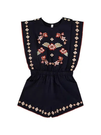 Zimmermann Kids' Aster Floral-embroidered Playsuit In Blue