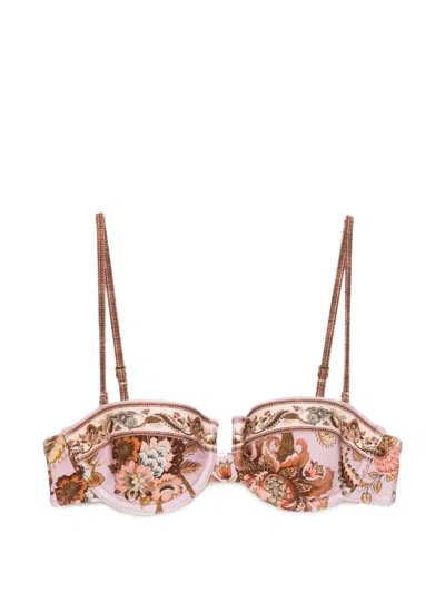 Zimmermann Aster Floral-print Balconette Bikini Top In Brown