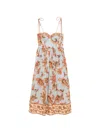 Zimmermann Womens Blue Jacobean Aster Corseted Printed Cotton Midi Dress In Multi