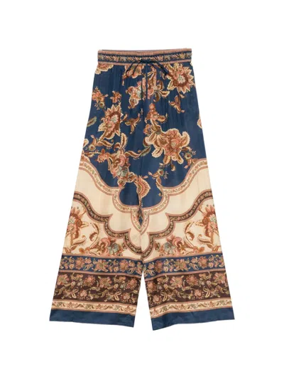 Zimmermann Womens Navy Jacobean Aster Wide-leg Silk Trousers In Multi