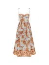 Zimmermann Womens Blue Jacobean Aster Corseted Printed Cotton Midi Dress In Multi